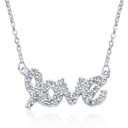 Love Word Designed CZ Silver Necklace SPE-2847